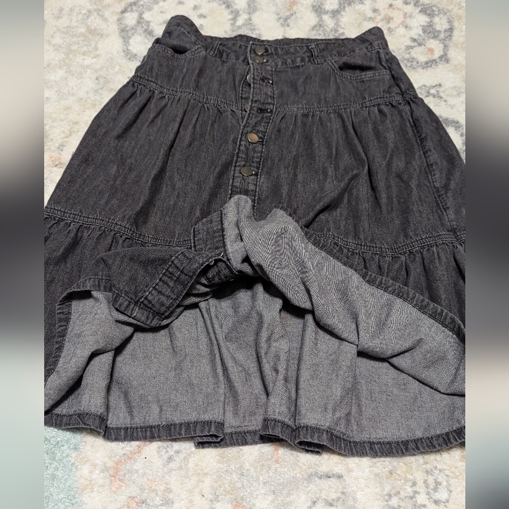Vintage 80s 90s Denim Black Tiered Skirt - Picture 5 of 6